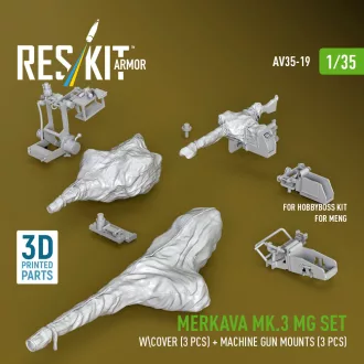   ResKit Merkava Mk.3 MG set wcover (3 pcs) + machine gun mounts (3 pcs) for Meng/HobbyBoss kit (3D Printed)