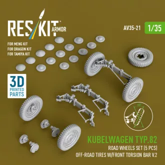   ResKit Kubelwagen typ.82 road wheels set (5 pcs) off-road tires w/front torsion bar V.2 (3D Printed) for Meng / Dragon / Tamiya