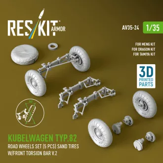   ResKit Kubelwagen typ.82 road wheels set (5 pcs) sand tires w/front torsion bar V.2 (3D Printed) for Meng / Dragon / Tamiya