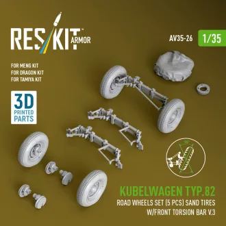   ResKit Kubelwagen typ.82 road wheels set (5 pcs) sand tires w/front torsion bar V.3 (3D Printed) for Meng / Dragon / Tamiya
