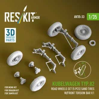   ResKit Kubelwagen typ.82 road wheels set (5 pcs) sand tires w/front torsion bar V.1 (3D Printed) for Meng / Dragon / Tamiya