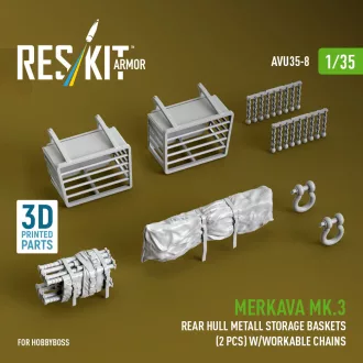   ResKit Merkava Mk.3 rear hull metall storage baskets (2 pcs) w/workable chains for HobbyBoss kit (3D Printed)