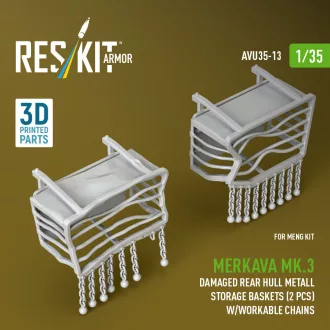   ResKit Merkava Mk.3 damaged rear hull metall storage baskets (2 pcs) w/workable chains for Meng kit (3D Printed)