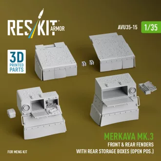   ResKit Merkava Mk.3 front & rear fenders with rear storage boxes (open pos.) for Meng kit (3D Printed)