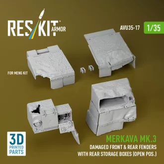   ResKit Merkava Mk.3 damaged front & rear fenders with rear storage boxes (open pos.) for Meng kit (3D Printed)