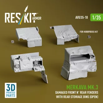   ResKit Merkava Mk.3 Damaged Front n' Rear fenders with Rear stowage bins (open) (3D Printed) for Hobby Boss