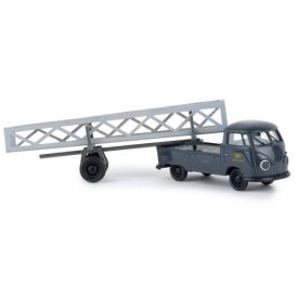   BREKINA VOLKSWAGEN T1b flatbed platform trailer with Nachläufer, DB, with Nachläufer and material loaded