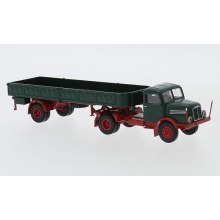 BREKINA IFA S 4000-1, dunkelgrün/red, flatbed platform trailer-SZ, 1960