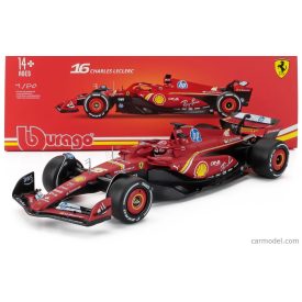   Burago FERRARI F1 SF-24 TEAM SCUDERIA FERRARI N 16 WINNER MONACO GP 2024 CHARLES LECLERC - WITH PILOT AND SHOWCASE