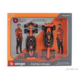  Burago McLAREN SET F1 2X MCL38 TEAM MCLAREN N 4 SEASON 2024 LANDO NORRIS + N 81 OSCAR PIASTRI - WITH PILOT