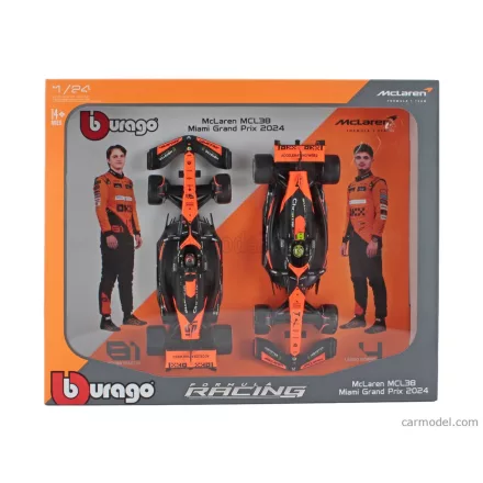 Burago McLAREN SET F1 2X MCL38 TEAM MCLAREN N 4 SEASON 2024 LANDO NORRIS + N 81 OSCAR PIASTRI - WITH PILOT