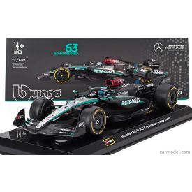   Burago MERCEDES GP F1 W15 EQ PERFORMANCE TEAM AMG PETRONAS MOTORSPORT N 63 SEASON 2024 GEORGE RUSSELL - WITH PILOT AND SHOWCASE