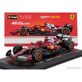   Burago FERRARI F1 SF-25 TEAM SCUDERIA FERRARI HP N 44 SEASON 2025 LEWIS HAMILTON - WITH PILOT AND SHOWCASE