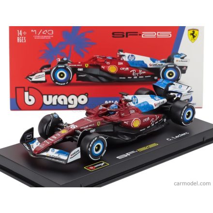 Burago FERRARI F1 SF-25 TEAM SCUDERIA FERRARI HP N 16 MIAMI GP 2025 CHARLES LECLERC - WITH PILOT AND SHOWCASE