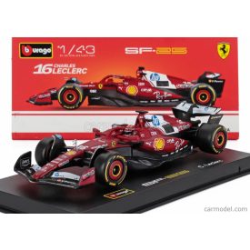   Burago FERRARI F1 SF-25 TEAM SCUDERIA FERRARI HP N 16 SEASON 2025 CHARLES LECLERC - WITH PILOT AND SHOWCASE