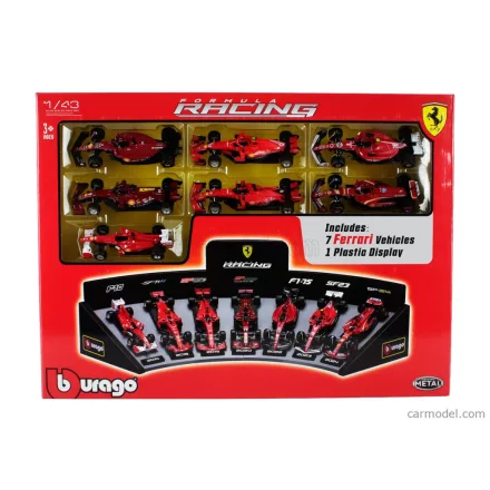 Burago FERRARI SET F1 7X TEAM SCUDERIA FERRARI N 5 2019 SEBASTIAN VETTEL - SF1000 N 16 2020 - SF21 N 16 SEASON 2021 - SF-75 N 55 2022 - SF-23 N 55 2023 - SF-24 N 16 2024 CHARLES LECLERC + N 55 CARLOS SAINZ