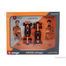   Burago McLAREN SET F1 2X MCL38 TEAM MCLAREN N 4 WINNER MIAMI GP 2024 FIRST F1 VICTORY LANDO NORRIS + N 81 OSCAR PIASTRI