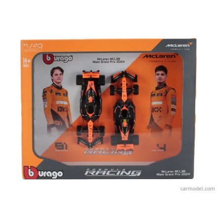 Burago McLAREN SET F1 2X MCL38 TEAM MCLAREN N 4 WINNER MIAMI GP 2024 FIRST F1 VICTORY LANDO NORRIS + N 81 OSCAR PIASTRI