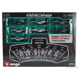   Burago MERCEDES SET F1 7X W05 N 6 2014 NICO ROSBERG - W07 N 44 WORLD CHAMPION 2016 LEWIS HAMILTON - W10 N 77 2019 VALTTERI BOTTAS - W12 N 44 2021 - W13 N 44 2022 - W14 N 63 2023 GEORGE RUSSELL - W15 N 44 2024