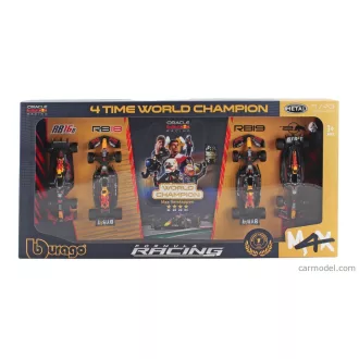   Burago Red Bull SET F1 4X - 4 TIME WORLD CHAMPION - RB16B N 33 SEASON 2021 - RB18 N 1 SEASON 2022 - RB19 N 1 SEASON 2023 - RB20 N 1 SEASON 2024 MAX VERSTAPPEN