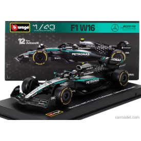   Burago MERCEDES F1 W16 TEAM AMG PETRONAS MOTORSPORT N 12 SEASON 2025 ANDREA KIMI ANTONELLI - WITH PILOT AND SHOWCASE