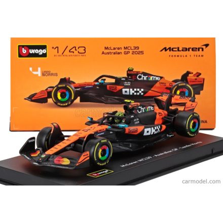 Burago McLAREN F1 MCL39 TEAM MCLAREN N 4 WORLD CHAMPION SEASON 2025 LANDO NORRIS - WITH PILOT AND SHOWCASE
