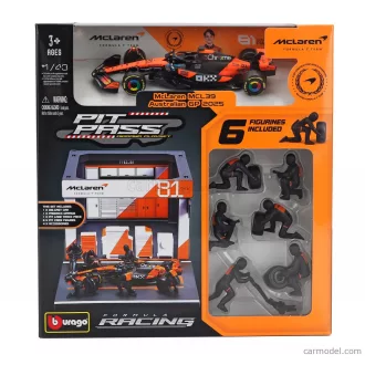   Burago McLAREN F1 MCL39 DIORAMA GARAGE PIT-STOP TEAM MCLAREN N 81 SEASON 2025 OSCAR PIASTRI WITH CREW FIGURE AND ACCESSORIES
