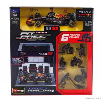   BURAGO RED BULL F1 RB21 DIORAMA GARAGE PIT-STOP TEAM ORACLE RED BULL RACING N 22 SEASON 2025 YUKI TSUNODA WITH CREW FIGURE AND ACCESSORIES