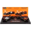 Burago McLAREN SET F1 2X MCL39 TEAM MCLAREN N 81 SEASON 2025 OSCAR PIASTRI + GP BRITISH 2025 - CON VETRINA - WITH SHOWCASE