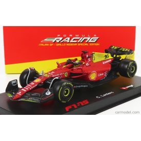  Burago FERRARI F1-75 SCUDERIA FERRARI N 16 2nd MONZA GP ITALY (POLE POSITION) 2022 CHARLES LECLERC - WITH HELMET AND PLASTIC SHOWCASE - EXCLUSIVE CARMODEL