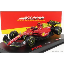   Burago FERRARI F1-75 SCUDERIA FERRARI N 55 4th MONZA GP ITALY 2022 CARLOS SAINZ - WITH HELMET AND PLASTIC SHOWCASE - EXCLUSIVE CARMODEL