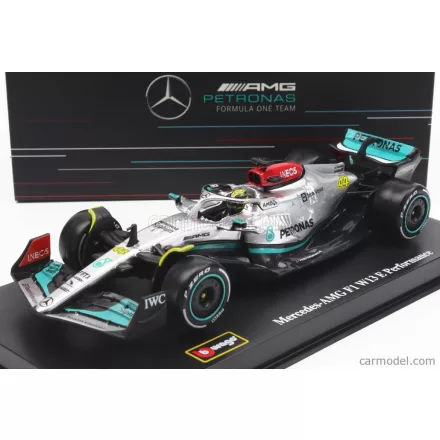 Burago MERCEDES F1 W13E TEAM MERCEDES-AMG PETRONAS F1 N 44 SEASON 2022 LEWIS HAMILTON - WITH HELMET AND PLASTIC SHOWCASE