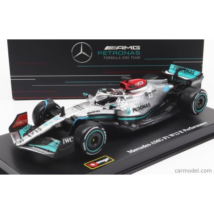 Burago MERCEDES F1 W13E TEAM MERCEDES-AMG PETRONAS F1 N 63 SEASON 2022 GEORGE RUSSEL - WITH HELMET AND PLASTIC SHOWCASE