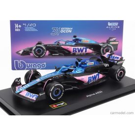   BURAGO RENAULT F1 A523 TEAM BWT ALPINE F1 N 31 SEASON 2023 ESTEBAN OCON - CON PILOTA E VETRINA - WITH PILOT AND SHOWCASE
