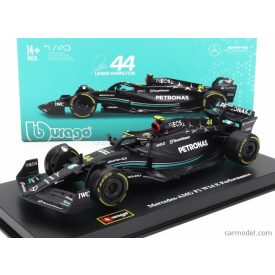   Burago MERCEDES F1 W14 TEAM MERCEDES-AMG PETRONAS FORMULA ONE N 44 SEASON 2023 LEWIS HAMILTON - CON PILOTA E VETRINA - WITH PILOT AND SHOWCASE