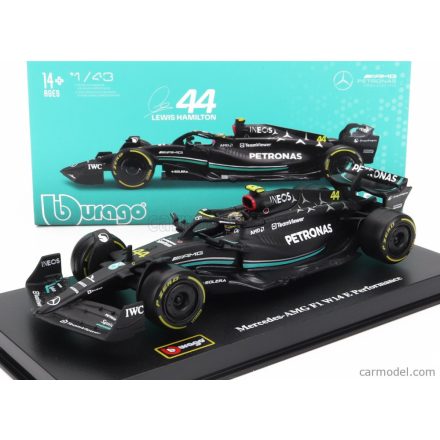 Burago MERCEDES F1 W14 TEAM MERCEDES-AMG PETRONAS FORMULA ONE N 44 SEASON 2023 LEWIS HAMILTON - CON PILOTA E VETRINA - WITH PILOT AND SHOWCASE