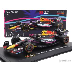   Burago Red Bull F1 RB19 TEAM ORACLE RED BULL RACING N 11 2nd MIAMI GP 2023 SERGIO PEREZ - WITH HELMET AND PLASTIC SHOWCASE