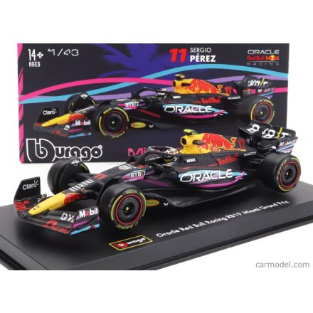 Burago Red Bull F1 RB19 TEAM ORACLE RED BULL RACING N 11 2nd MIAMI GP 2023 SERGIO PEREZ - WITH HELMET AND PLASTIC SHOWCASE