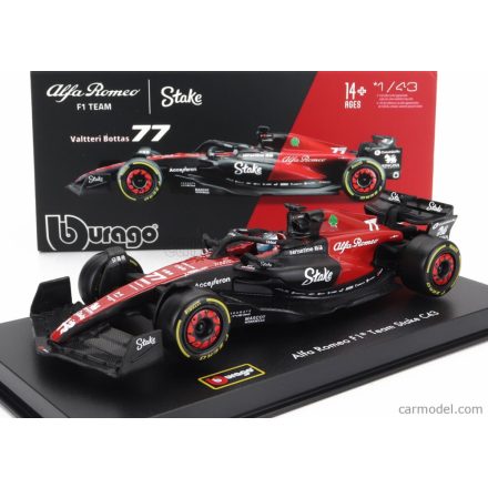 Burago ALFA ROMEO F1 C43 TEAM STAKE N 77 SEASON 2023 VALTTERI BOTTAS - CON PILOTA E VETRINA - WITH PILOT AND SHOWCASE - EXCLUSIVE CARMODEL