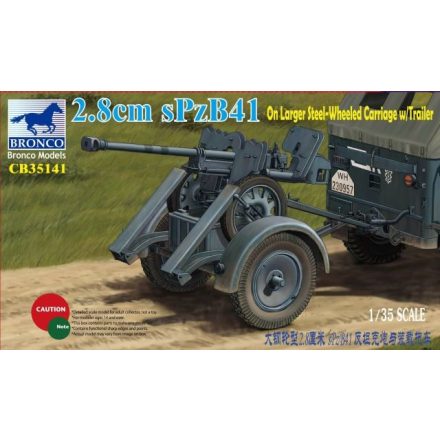 Bronco 2.8cm sPzB41 on larger steel-wheeled carriage with trailer makett