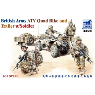   Bronco Models British Army ATV Quad Bike and Trailer w/Soldier harcjármű makett