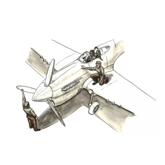   CMK RAF Pilot Sitting in Cockpit w/Monkey on Shoulder + 2 Mechanics
