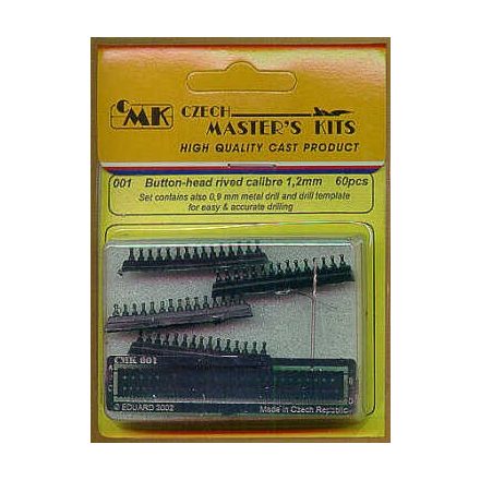 CMK Button-head rivets 1,2mm x 60 Inc 0,9mm drill and template