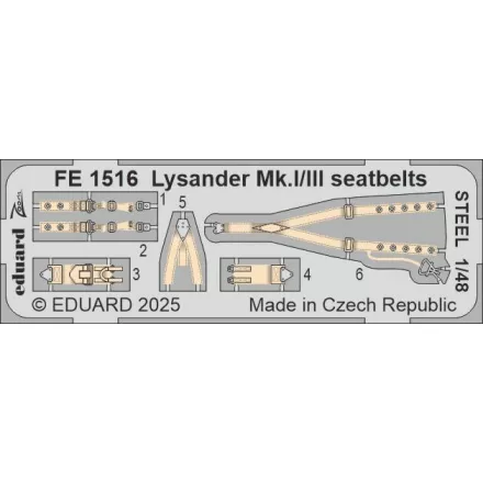 Eduard Lysander Mk. I/III seatbelts STEEL (Airfix)