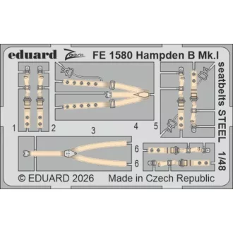 Eduard Hampden B Mk.I seatbelts STEEL for ICM fotómaratás