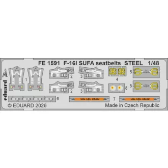   Eduard F-16I SUFA seatbelts STEEL (Kinetic Gold edition kit) for Kinetic fotómaratás
