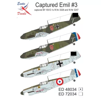   Exotic Decals Captured Emil Part 3 - Captured Bf-109 E-1s W.Nr 3326 and W.Nr 3247 matrica készlet