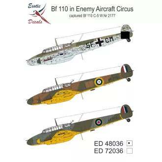   Exotic Decals Messerschmitt Bf-110 in Enemy Aircraft Circus - Captured Bf 110 C-5 W.Nr 2177 matrica készlet