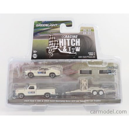 Greenlight Ford F-100 PICK-UP 1969 WITH TRAILER + MUSTANG BOSS 429 COUPE RACE VERSION 1969