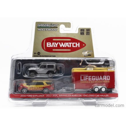 Greenlight Ford EXPLORER 2016 + JEEP WRANGLER RUBICON 2013 WITH TRAILER LIFEGUARD
